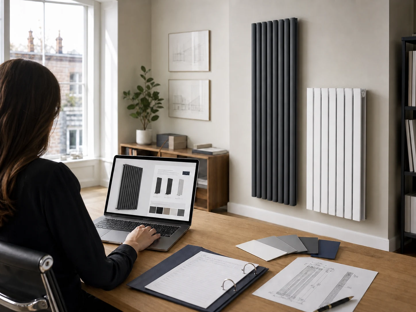 Independent radiator seller managing a product storefront from a professional studio